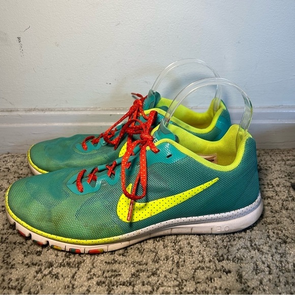 Nike Free 3.0 Neon Blue Lace up Tennis Shoes Size 9 - Picture 1 of 9